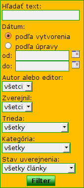 Zobrazenie filtra článkov